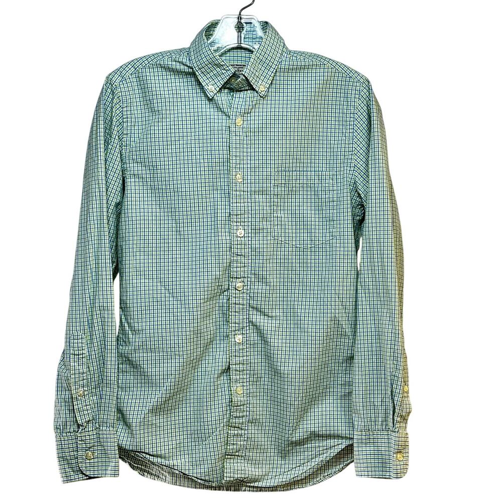 J. Crew Button Down Woven Shirt Men's XS Blue Green Tattersall Plaid Cotton L/S